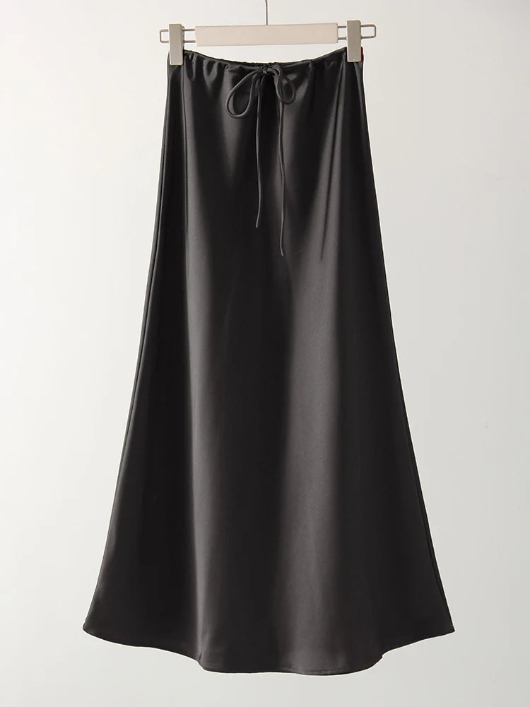 Long Satin Skirt  A Line Tie Up