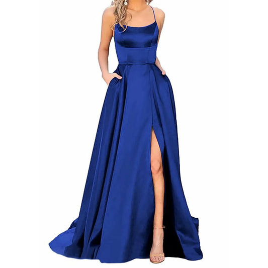 Sexy Prom Dresses Women's Long Dresses Sexy Criss-cross Satin Spaghetti Strap Prom Dress Formal Dresses for Women