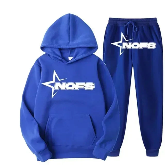 Trendy Kangaroo Pocket Hoodie And Sweatpants 2 Piece Set For Man Casual Letter Printed Outfits  Elastic Waist Pants Suit