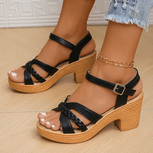 Women's Braided High Heels Sandals Summer Chunky Platform Gladiator Sandals Woman Ankle Straps Vacation Casual Beach Shoes