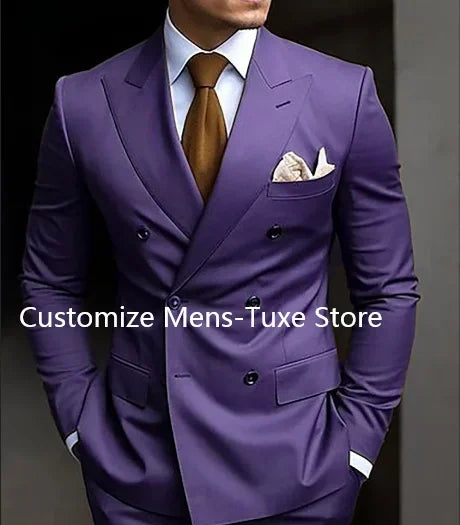 High Quality Men's Suits Double Breasted Bespoke Double Breasted Peaked Lapel Formal Blazer Slim Fit 2 Piece Jacket Pants