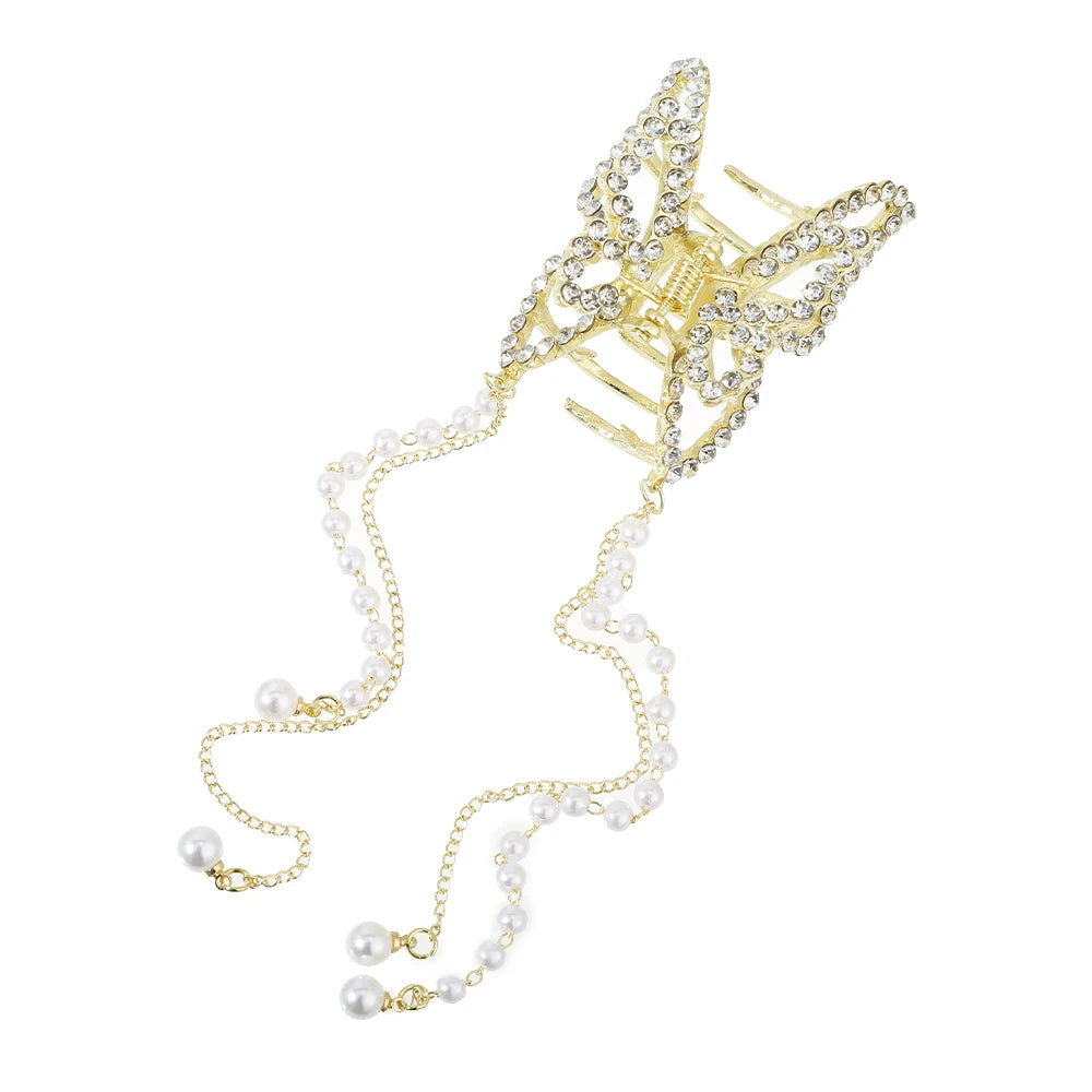 Hairpin Hair Accessories Women Simple Hair Claw Clip Butterfly Pearl Tassel Hair Clip