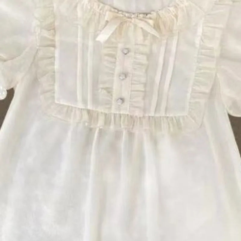 Vintage Ruffles Solid Bow Elegant Short Blouse