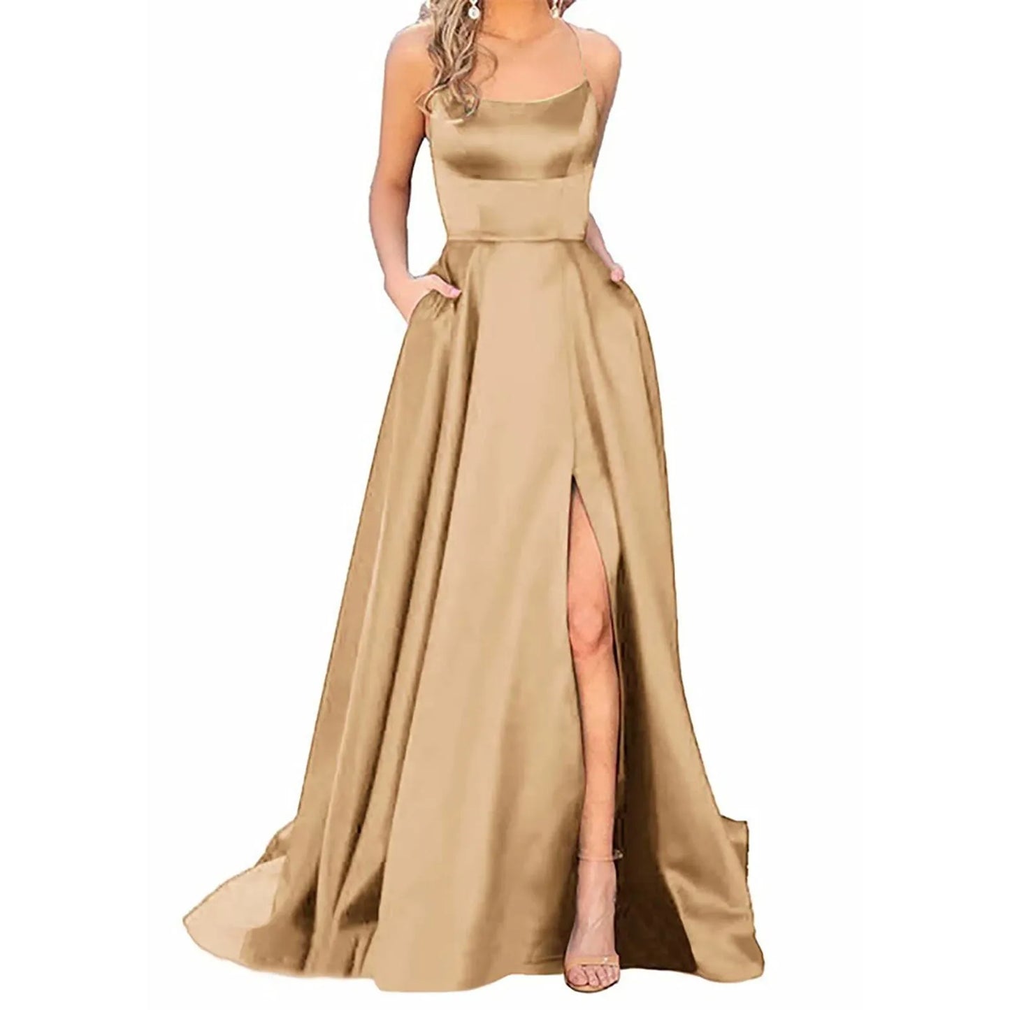 Sexy Prom Dresses Women's Long Dresses Sexy Criss-cross Satin Spaghetti Strap Prom Dress Formal Dresses for Women