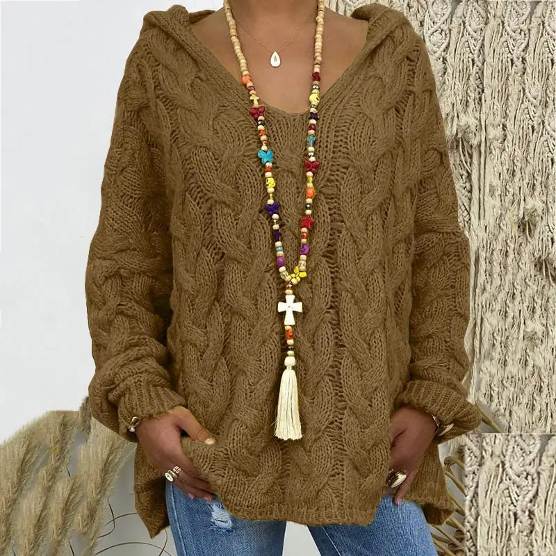 Women's Autumn Twist Knitted Sweater Casual Solid Hooded Pullovers Europe Style Jumpers Streetwear Women's Clothes