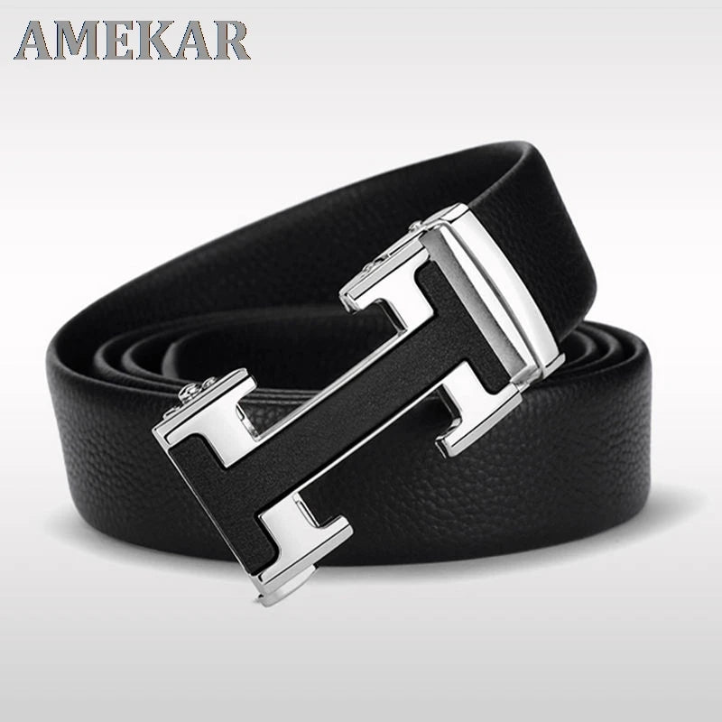 Luxury Vintage H Automatic Buckle Belt High Quality Alloy Designer Buckle Genuine Real Leather