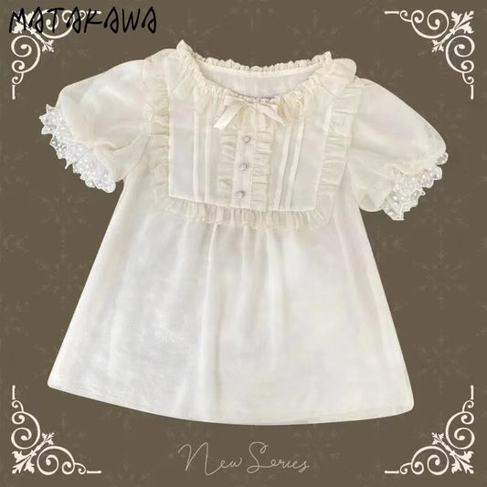 Vintage Ruffles Solid Bow Elegant Short Blouse