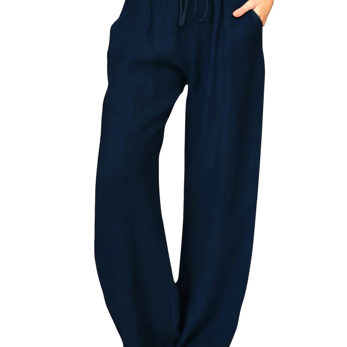 Wide Leg Pants with Drawstring - Flattering Pockets - Casual Everyday Style