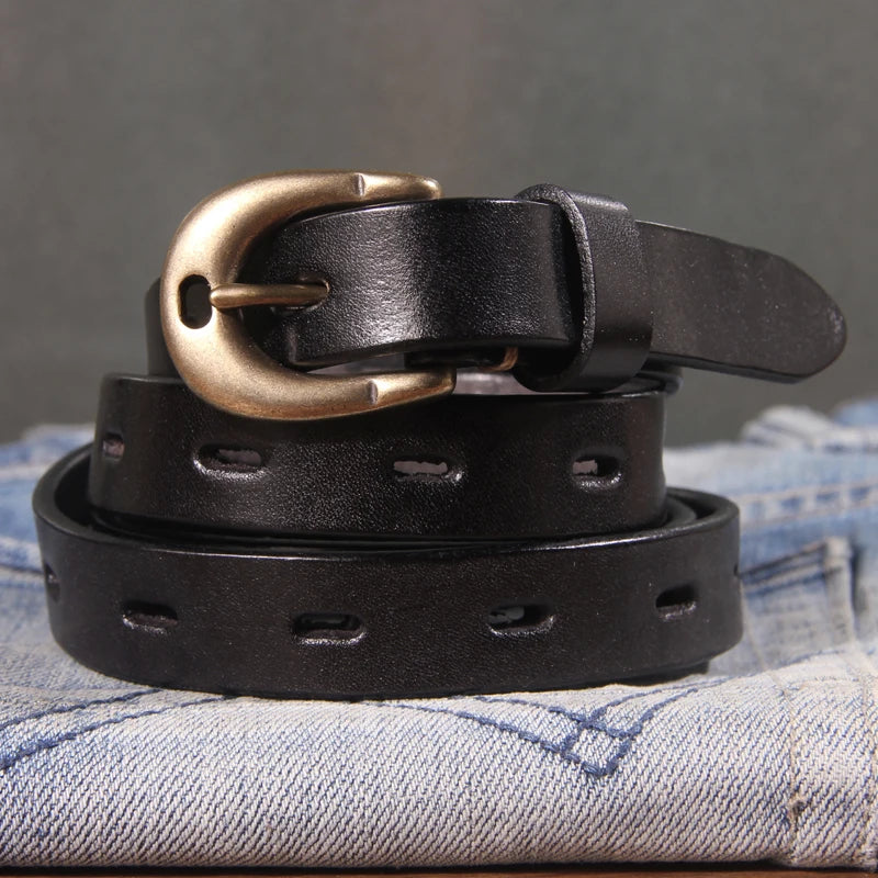 Retro Genuine Leather Belt Pure Copper Button Western Style