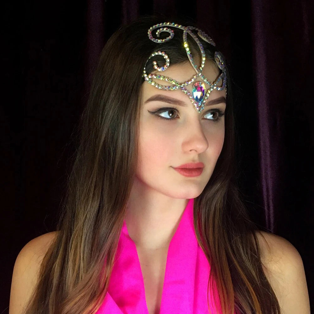 Forehead Chain Headpiece Water Drop Rhinestone Hair Chain Handmade