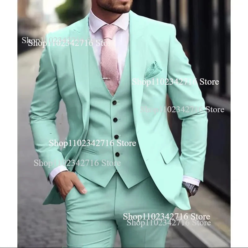 Luxury Men's Suits  Slim fit 3 Piece Jacket Pant With Vest Groom Wedding Tuxedo Formal Occasion