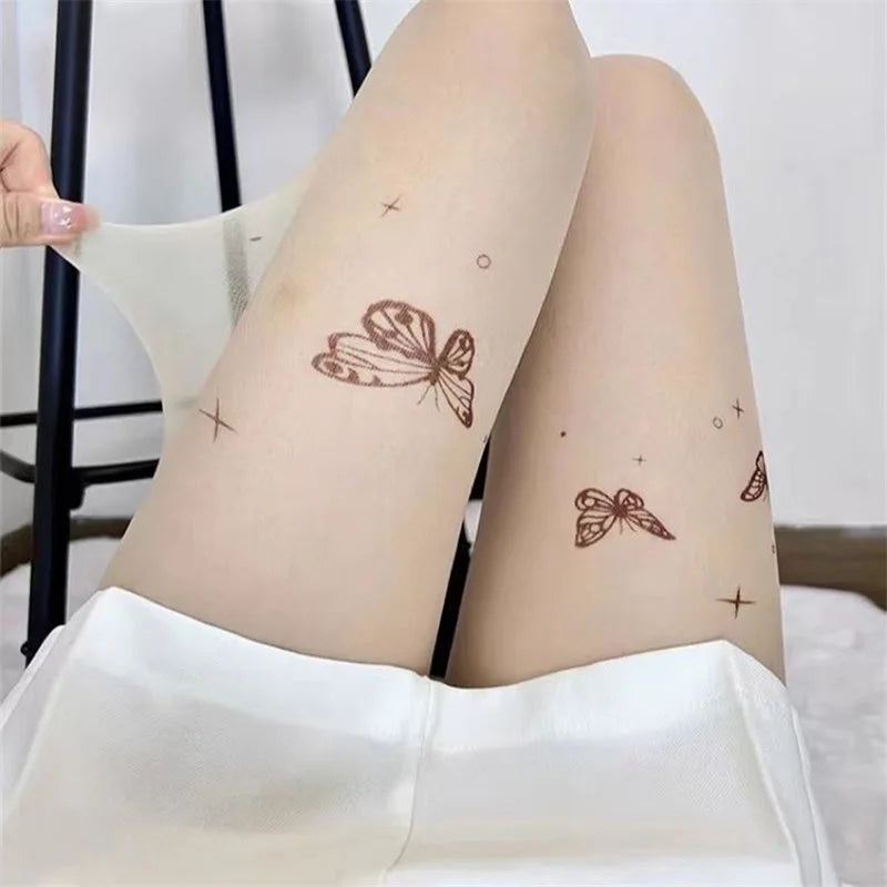 Floral Lace High Waist Tights Sheer Pantyhose  Stockings with Bow Detail and Back Seam