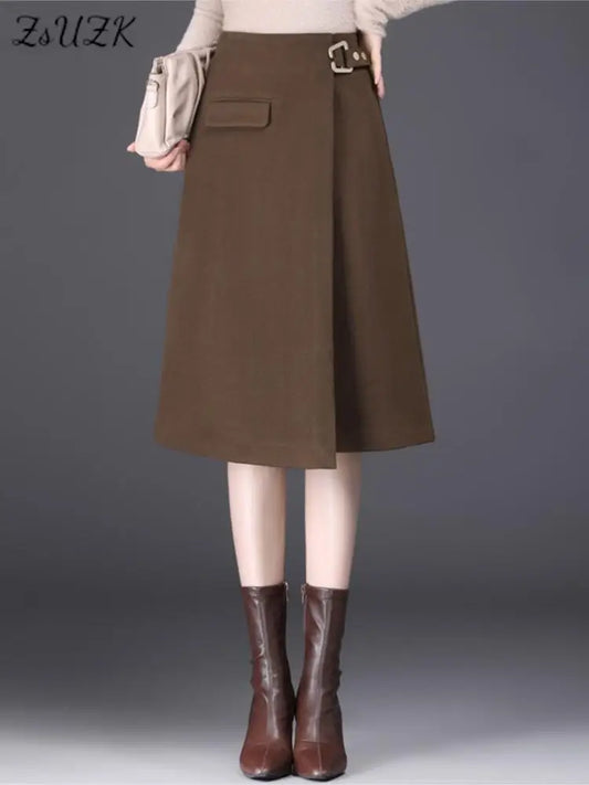 High Waist Wool A-Line  Asymmetrical Skirt