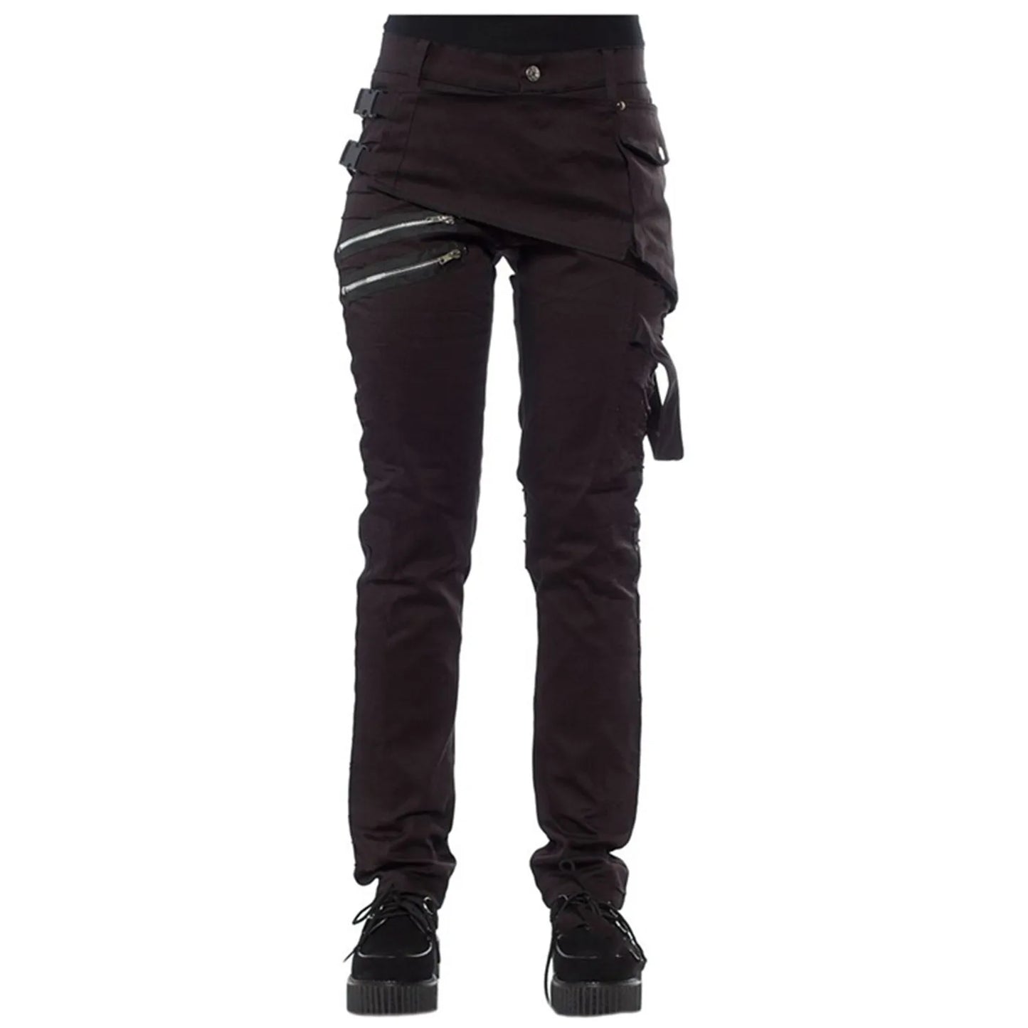 Women Gothic Pants Zipper Pockets Rivet Steampunk Trousers Rock Style Cargo Pants Cool Hip Hop Motorcycle