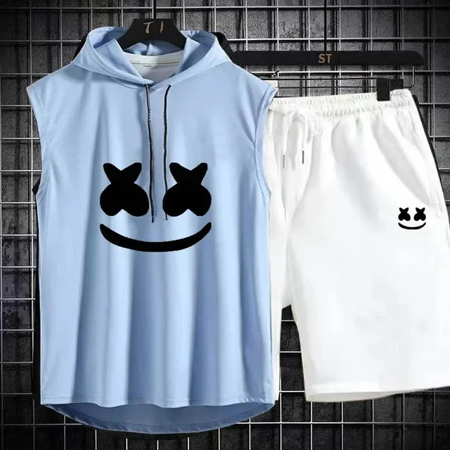 Brand Summer Men's Two Piece Set Casual T-Shirt and Shorts Set Men's Sports Suit Fashion Short Sleeve Tracksuit Hooded T-shirt