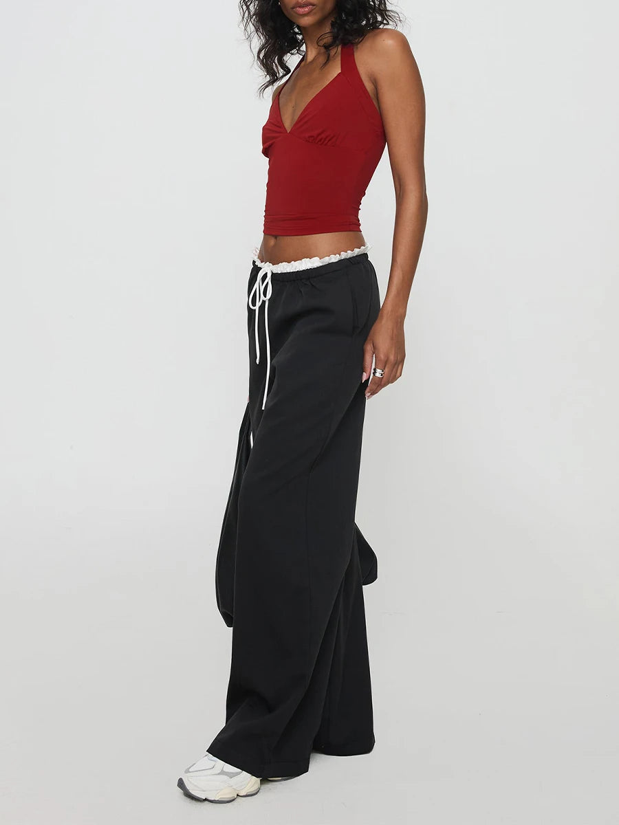 Women s High Waisted Wide Leg Palazzo Pants with Drawstring Waist and Side Pockets Casual Loose Fit Trousers for Work or Weekend