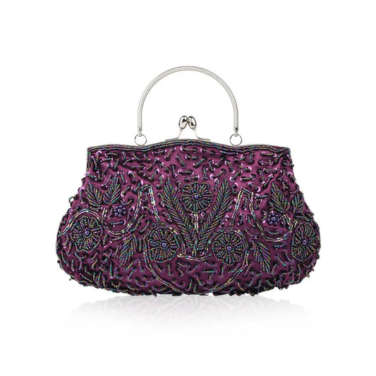 Women's Handbag Floral Designer Evening Bag Beaded Sequin Design Vintage Kissing Lock Satin Purse Bag Wedding Party Clutch Bags