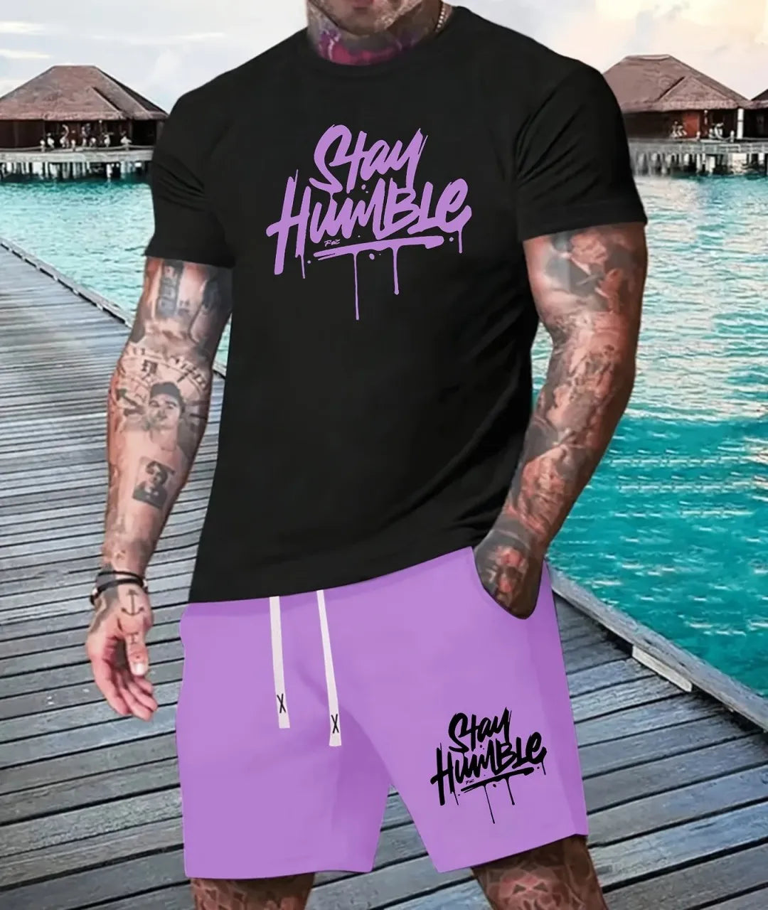summer 3D digital printed men's suit Fashion short sleeve shorts suit Outdoor street men's sports shorts Summer daily