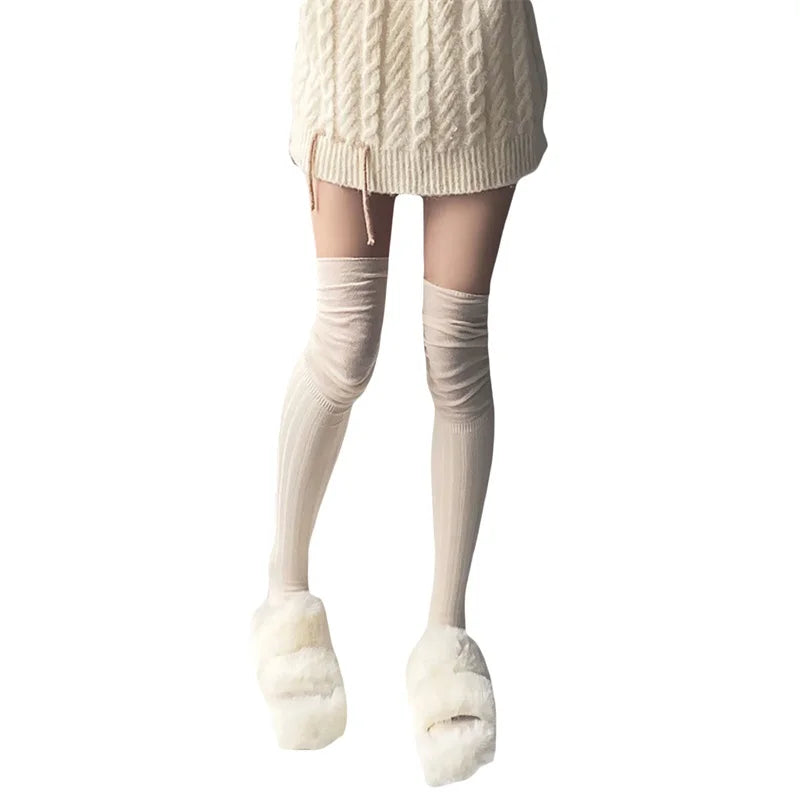 Cable Knit Over Knee Socks Soft Stretchy Stocking Thigh High Leg Warmers