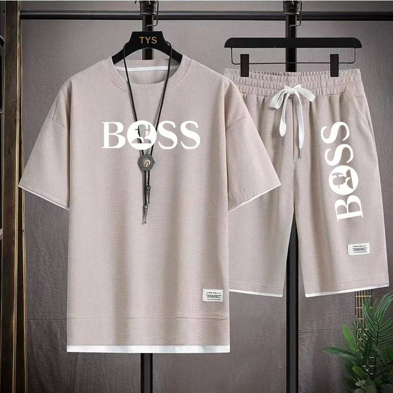 Men's luxury sportswear set casual fitness T-shirt and shorts 2-piece set with short sleeves summer
