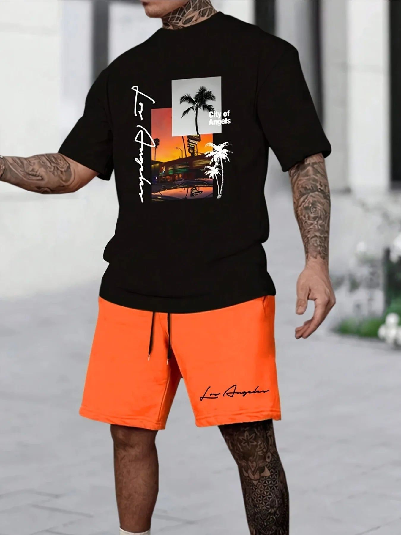 men's suit 3D printed men's fashion short-sleeved T-shirt, dopamine beach casual shorts set, soft and comfortable