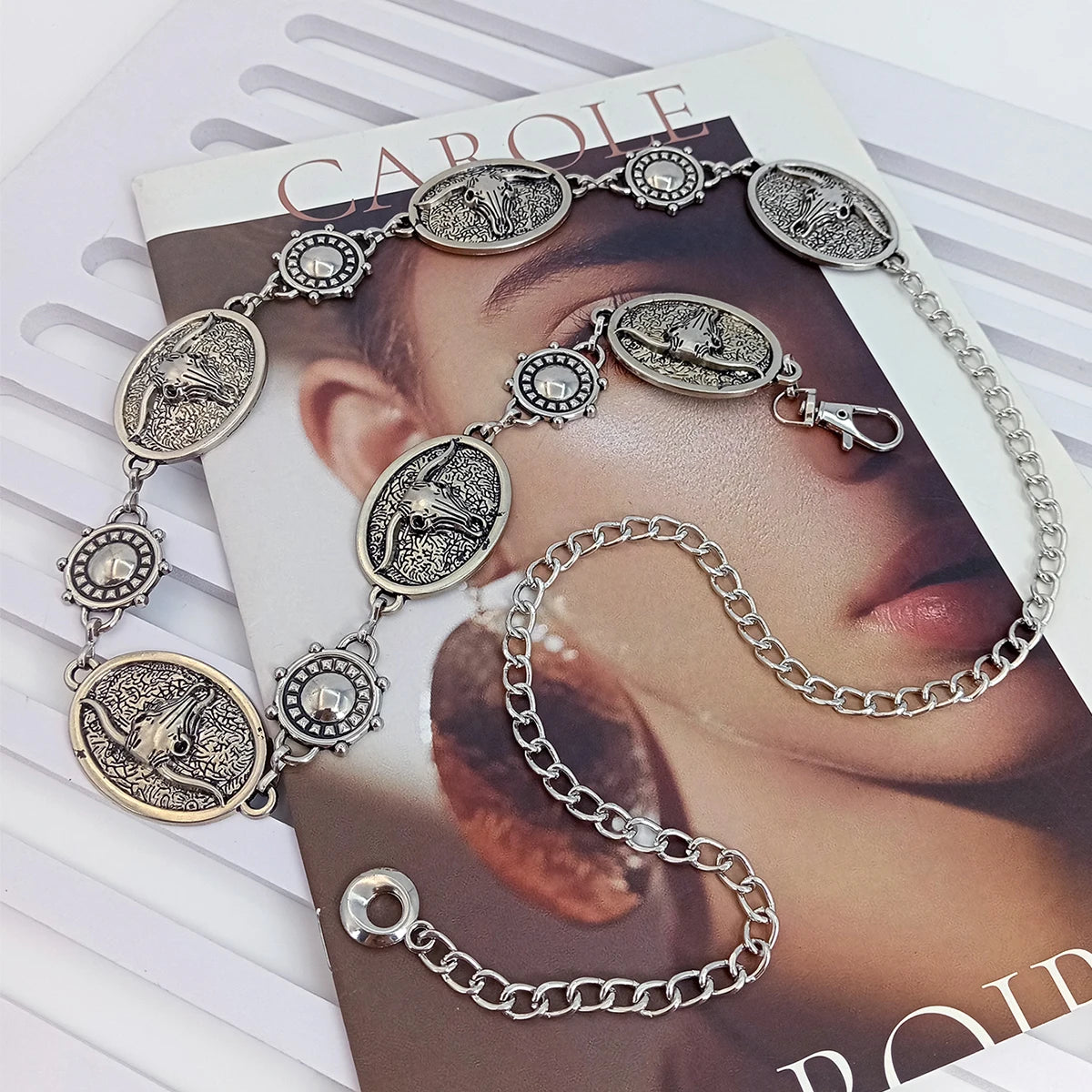 Vintage Silver Chain Belt Sun Bull Coins Female Waist  Dress Waistband Designer Belts For Women High Quality