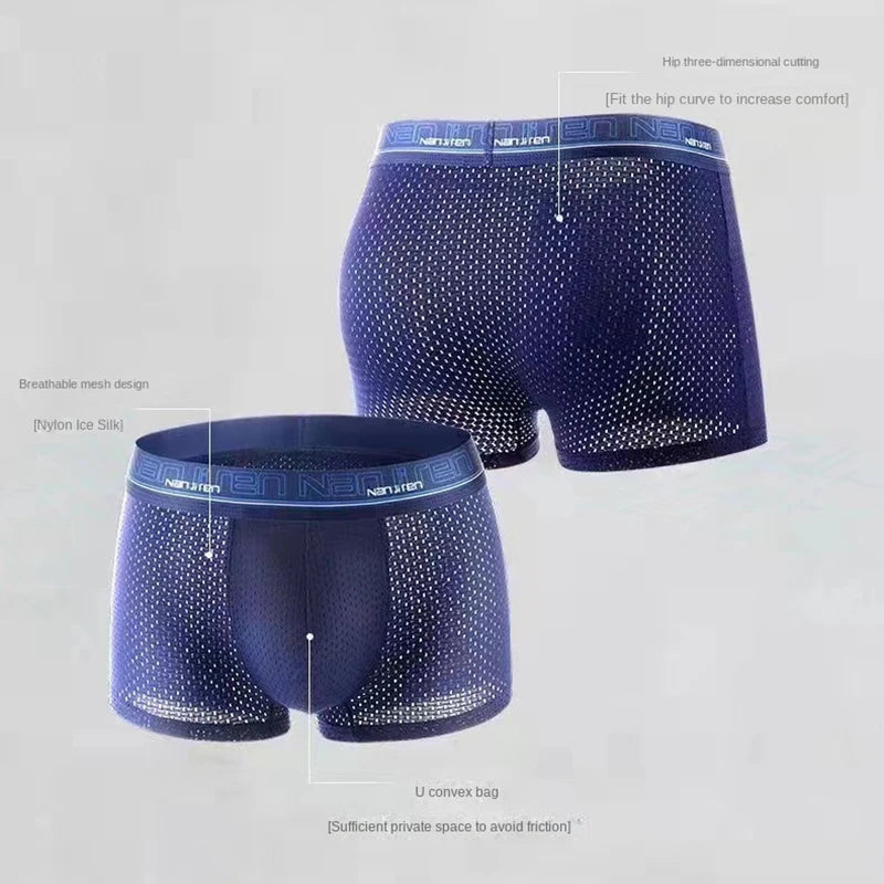 4pcs Men's Boxer Shorts Ice Silk Underwear Plus Size Underpants Cool Breathable Sexy Slim Mesh