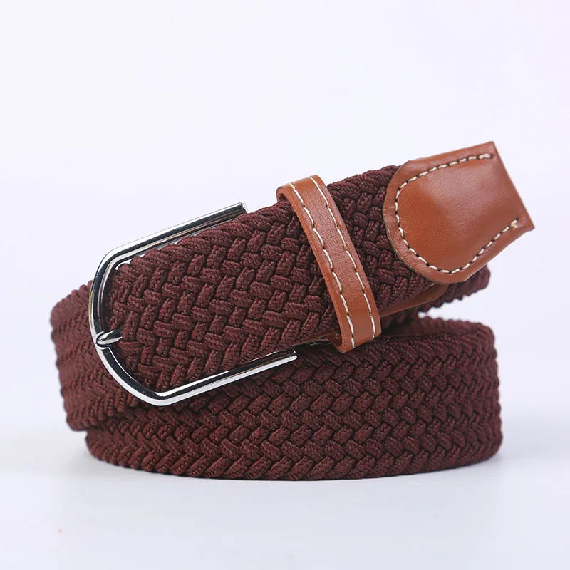 Casual Knitted Pin Buckle Belt Woven Canvas Elastic Expandable Braided Stretch Belts Women Jeans
