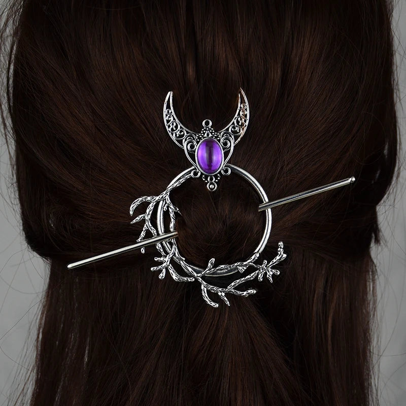 Woodland Goddess Crescent Moon Dragonfly Hair stick Fairy Moon Dragonfly Insect Hair Barrette Hairclip For women