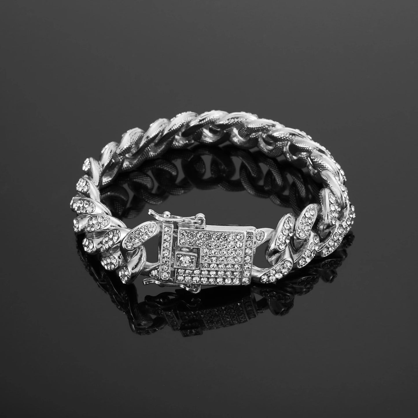 14mm Crystal Miami Iced Out Cuban Link Chain Bracelet For Men&Women Full Rhinestones Charms Jewelry Chain