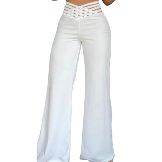Elegant High Waisted Wide Leg Trousers with Cutout Detailing Stylish Loose Fit Flared Pants for Chic Street Style