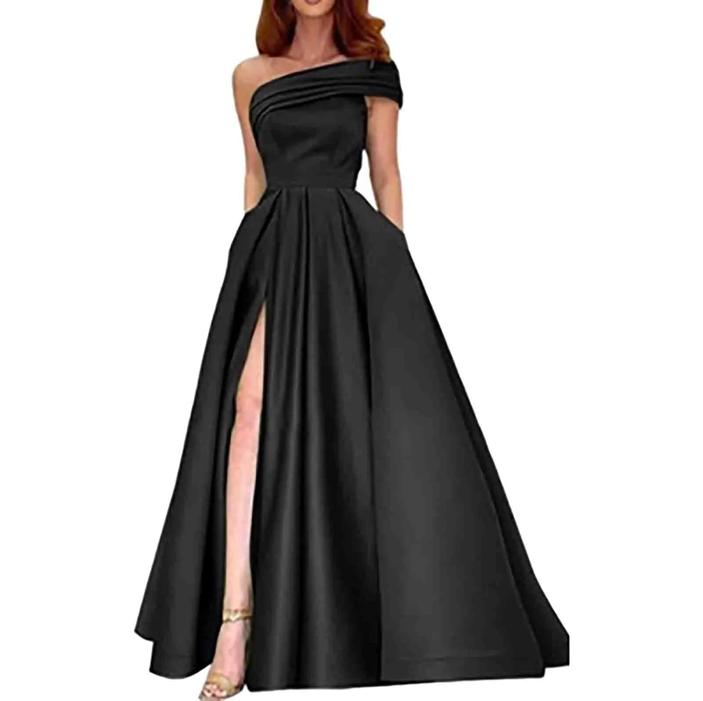 Sexy Strapless Satin Evening Dress for Women Luxury and Elegant One-shoulder Dress High Slits