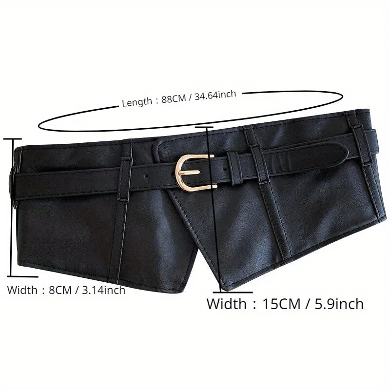 Classic Pin Buckle Wide Belts Black Elastic PU Waistband Trendy Corset Waspie Belt Classic Dress Girdle For Women