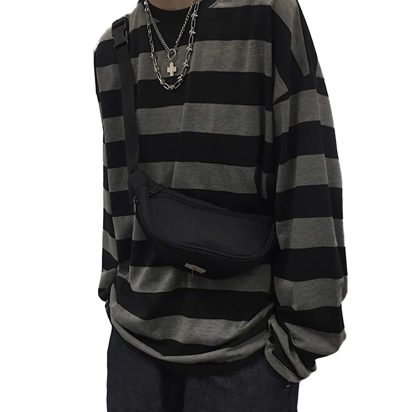 Women Striped T-shirt Long Sleeved Bottoming Shirt Women Crew Neck Loose Oversized Tops