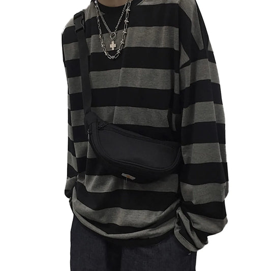 Women Striped T-shirt Long Sleeved Bottoming Shirt Women Crew Neck Loose Oversized Tops
