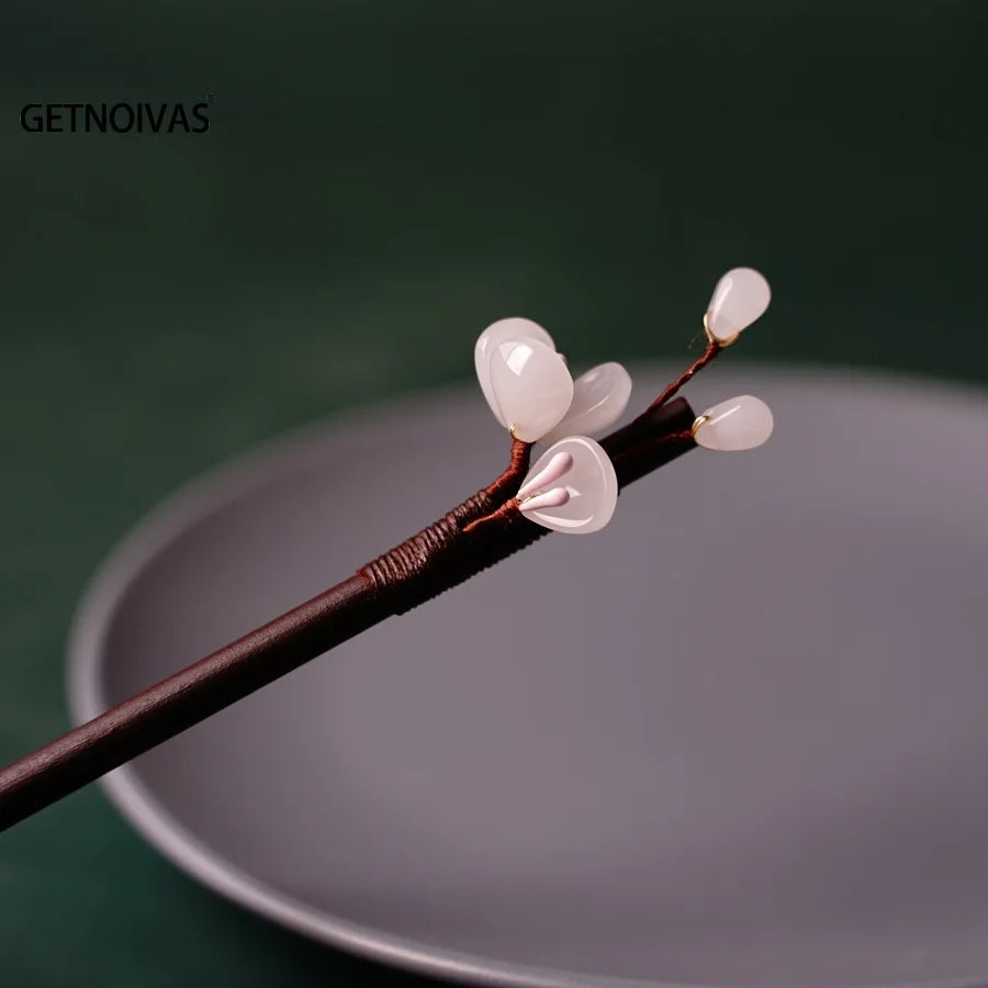 Floral Hair Pins Handmade Wooden Twist Bun Pin Chopsticks Flower Hair Clips Chinese-style Hair Stick