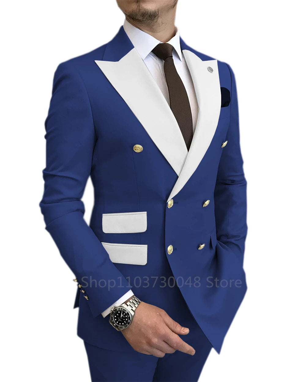 Slim Fit 2 Piece Wedding Men's Suits Solid Groom Tuxedos Formal Suits for Prom Party Best Man Peak Lapel Blazer Pants