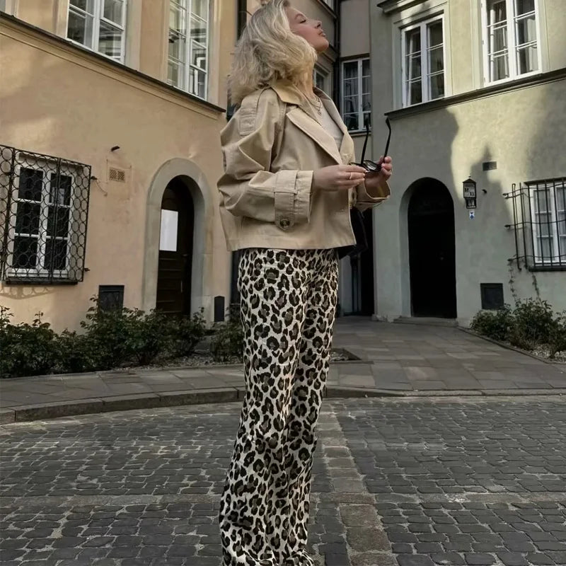 Vintage Leopard Pants Women High Waist Animal Print Baggy Pants Woman Streetwear Summer Wide Pants Retro Women's Trousers