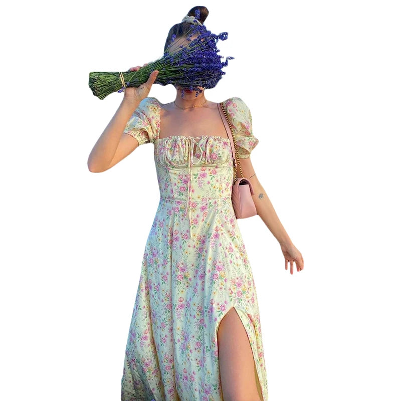 Summer Dress For Women Boho Rope Fashion Floral Printed Lace Up Chest Elegant Short Sleeve