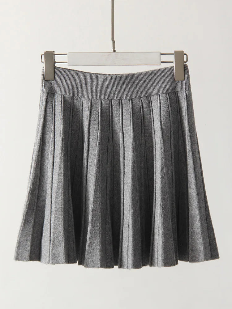 Basic High Waist A Line Pleated Skirt Vintage