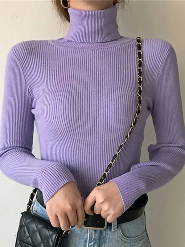 Women's Fall Turtleneck Sweater Knitted Soft Pullovers Cashmere Jumpers Basic Soft Sweaters For Women