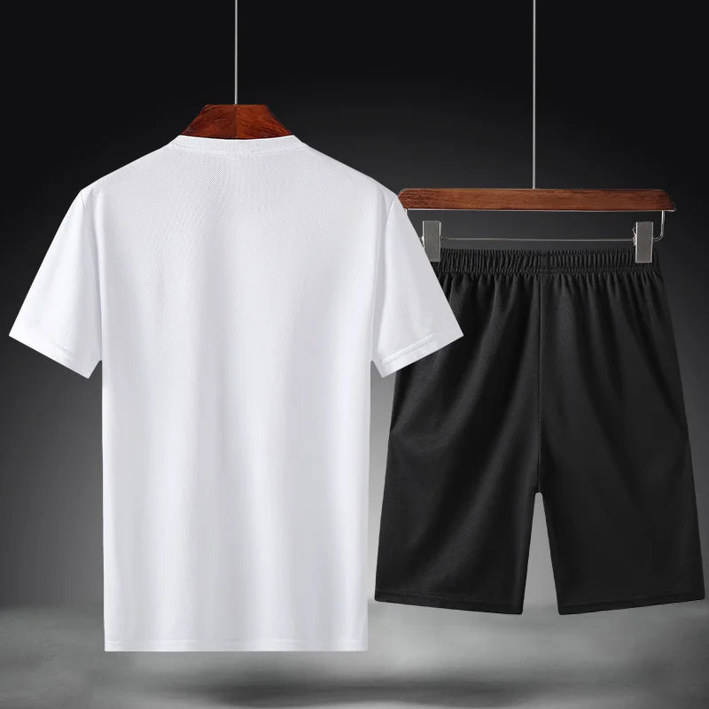 Summer Breathable Sports Suit Men's Short-Sleeved Shirt and Shorts Loose Quick Drying T-Shirt Short Quarter Pants Casual Running Suit