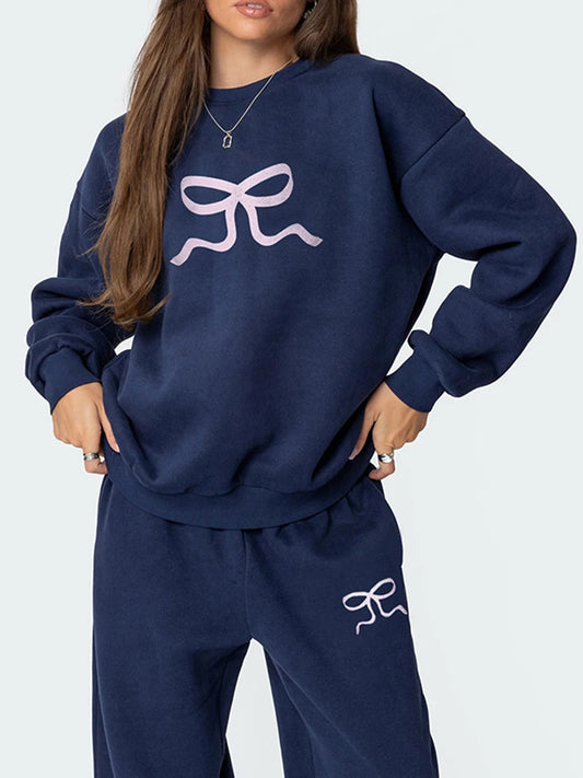 Women s 2-Piece Sweatsuit  Long sleeve O-neck and High Waist Wide Leg Pants Set Casual