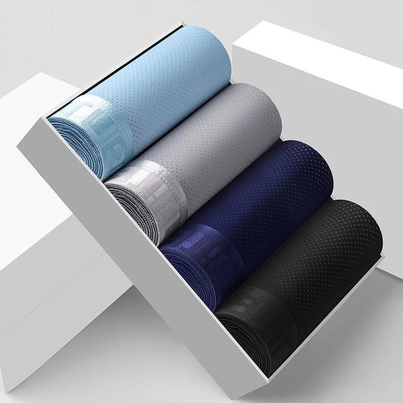 4pcs Men's Boxer Shorts Ice Silk Underwear Plus Size Underpants Cool Breathable Sexy Slim Mesh