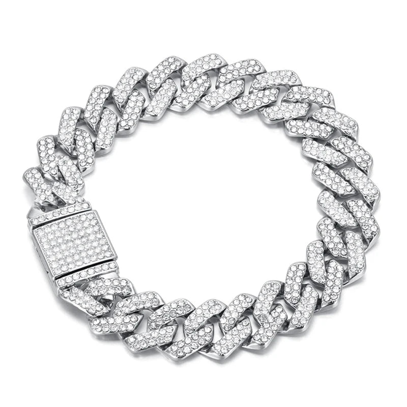 14mm Crystal Miami Iced Out Cuban Link Chain Bracelet For Men&Women Full Rhinestones Charms Jewelry Chain
