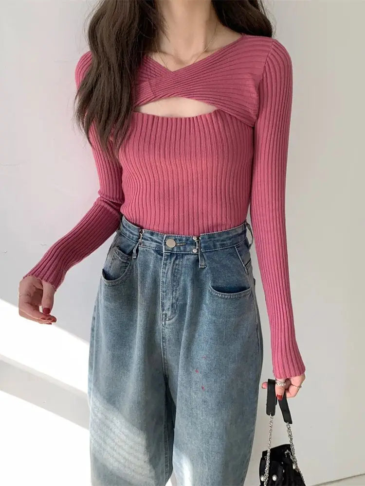 Women Sweater Chic Cashmere Pullovers Women Long-sleeved Knitted Streetwear Jumpers Solid Sweater
