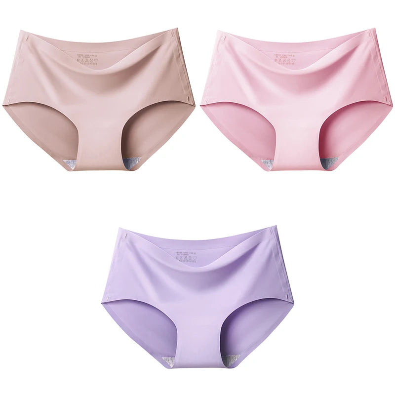3Pcs/Set Large Size XXL Seamless Women Panties Mid-waist Briefs Female Breathable Underwear Ice silk Crotch Lingerie