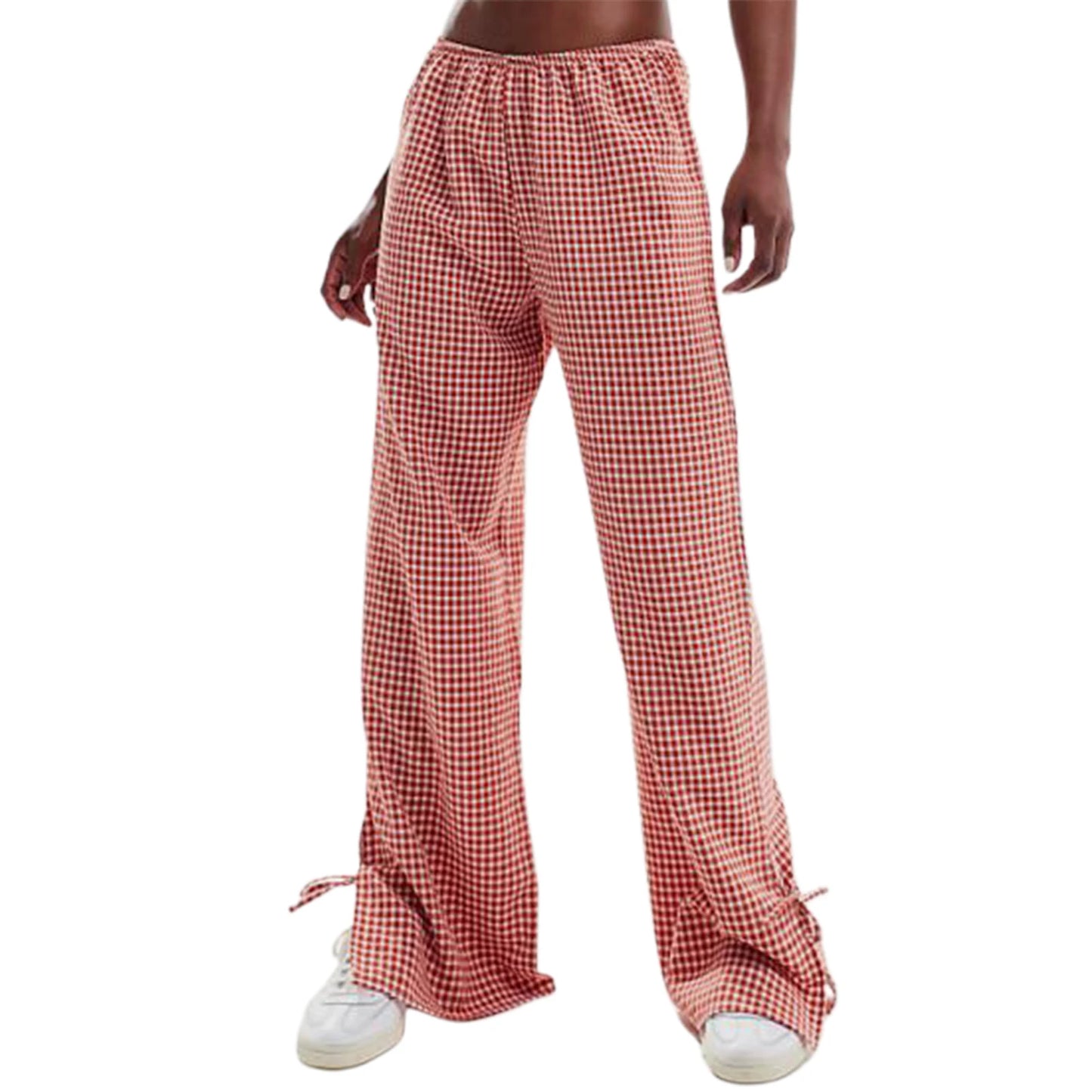 Women s Plaid Print Wide Leg Pants with Slit Detail and Elastic Waistband for a Comfortable and Stylish Look