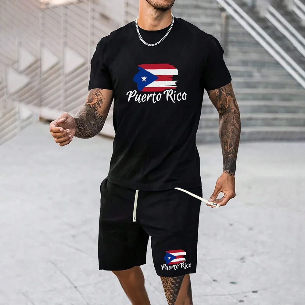 Men's Outdoor  Print Shorts 2Pcs Sets  3D Print Two Piece Suit O-neck T shirt Fashion Male