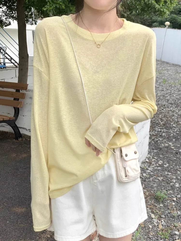 High Quality Plain T Shirt Sweater Women Elastic Basic T-shirts Female Casual Tops Long Sleeve Sexy Thin T-shirt